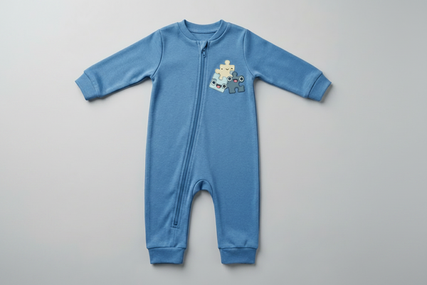 100% Organic Cotton - Zippered Romper - Blue