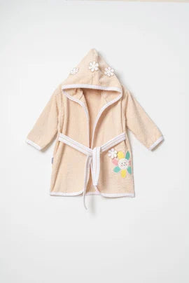 100% Cotton Beige Floral Bathrobe 