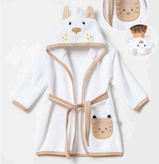 100% Cotton Beige-White Puppy Bathrobe 