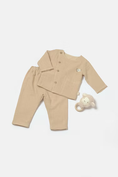 100% Cotton Muslin Sheep Shirt and Pants Suit Set