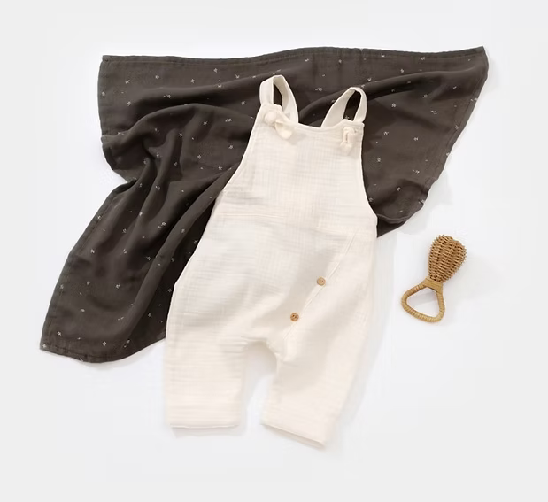 100% Cotton Muslin Bow Dungaree - Girl
