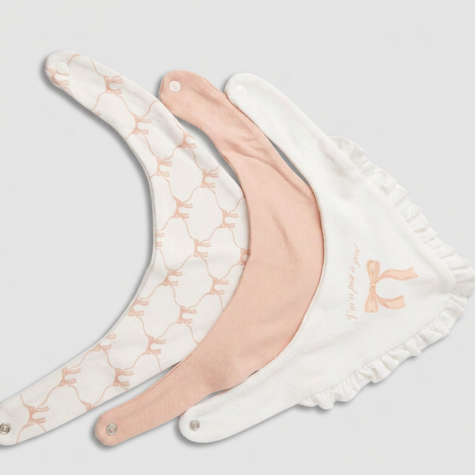 100% Organic Cotton Bib Set - Pink & White