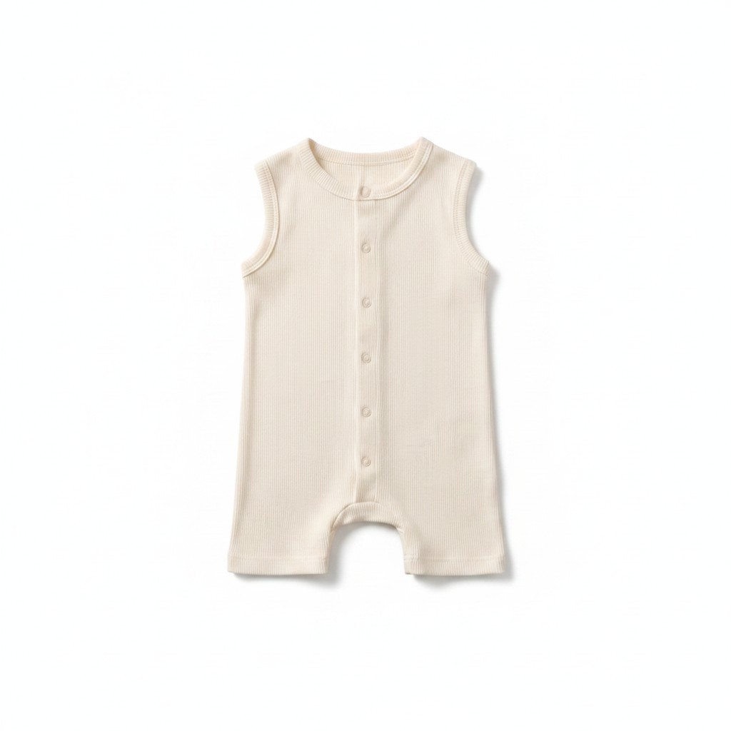 100% Organic Cotton Sleeveless Unisex Baby Romper – Cream