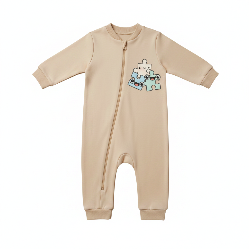 100% Organic Cotton Zippered Romper - Beige