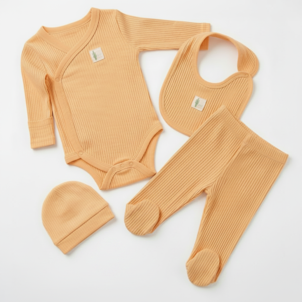 Organic Cotton & Bamboo 4-Piece Baby Set – Warm Caramel