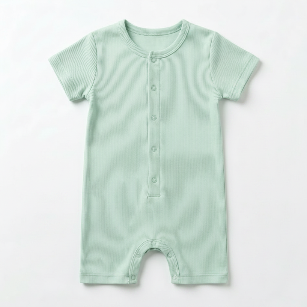 100% Organic Cotton Short-Sleeve Unisex Baby Romper – Mint Green