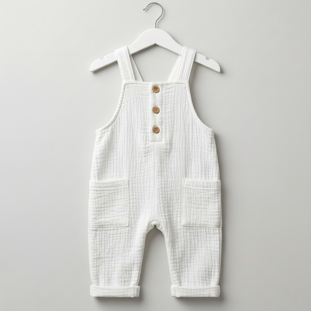 Boys 100% Cotton Muslin Button Dungaree