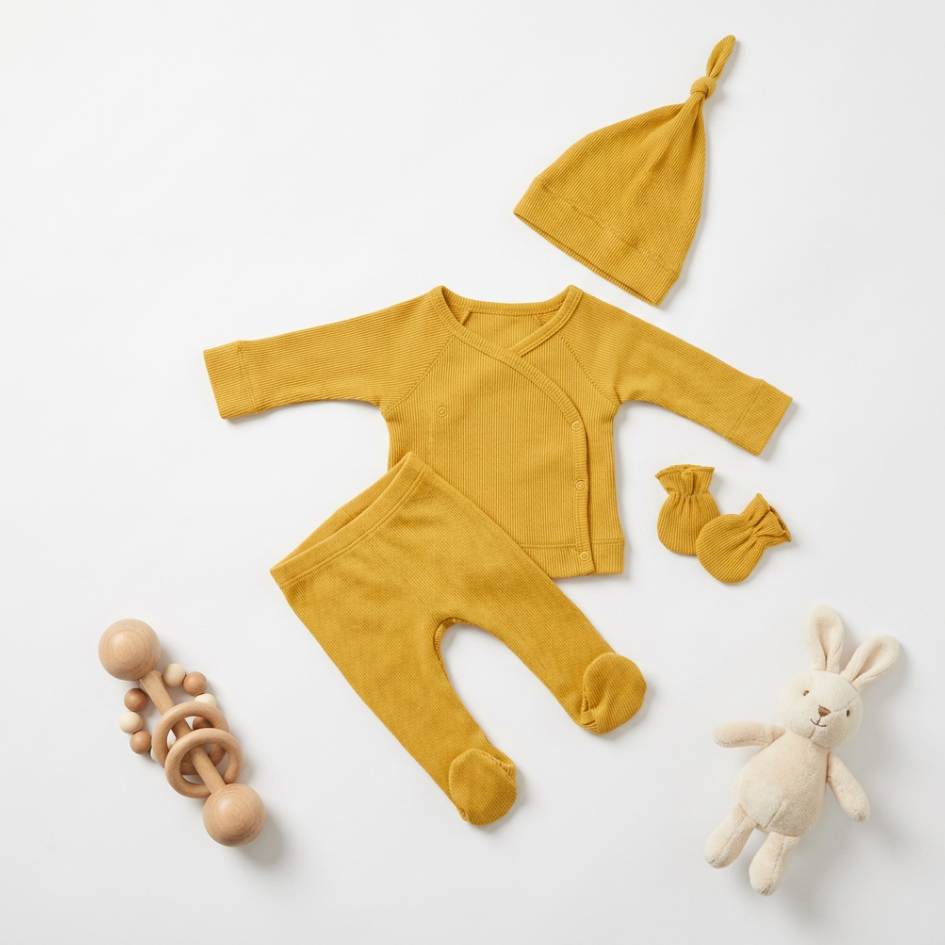 Organic Cotton & Modal 4-Piece Baby Set – Mustard