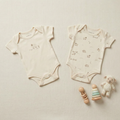 100% Organic Cotton 2 Piece Short-Sleeve Baby Boy Bodysuits – Beige & Farm Print