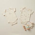 100% Organic Cotton 2 Piece Short-Sleeve Baby Boy Bodysuits – Beige & Farm Print
