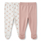 100% Organic Cotton 2 Piece Footed Pants -  Pink & White