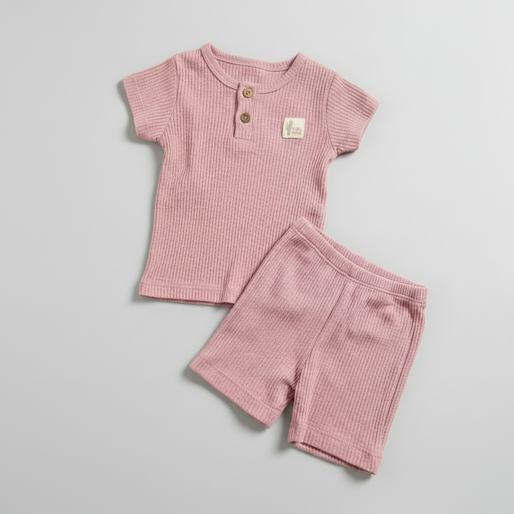 Organic Cotton & Bamboo Girls' 2-Piece Short Set – Dusty Pink