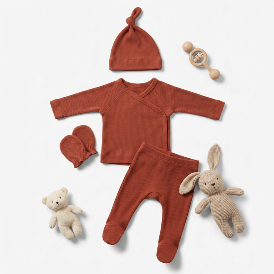 Organic Cotton & Modal - 4 Piece Baby Set - Maroon