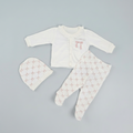100% Organic Cotton Long Sleeve 3 Piece Set - Pink & White