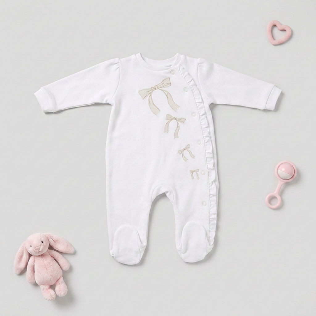 100% Organic Cotton Long Sleeve 2 Piece Grower/Romper Set - Pink & White