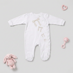 100% Organic Cotton Long Sleeve 2 Piece Grower/Romper Set - Pink & White