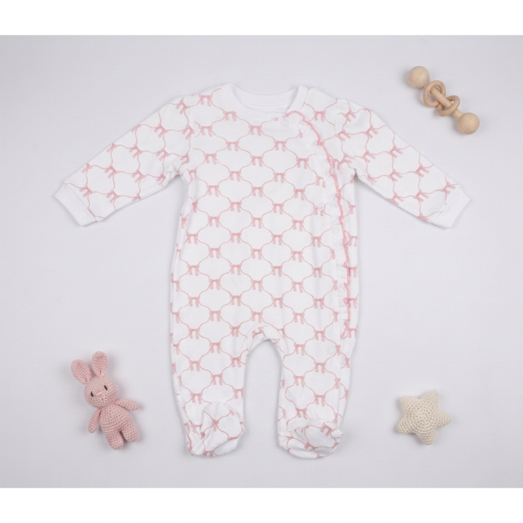 100% Organic Cotton Long Sleeve 2 Piece Grower/Romper Set - Pink & White