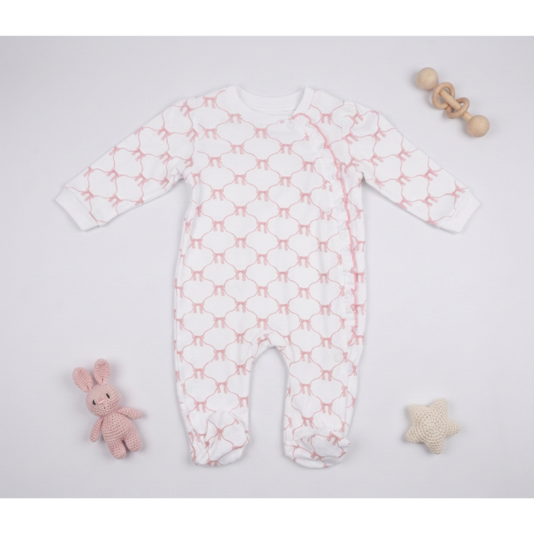 100% Organic Cotton Long Sleeve 2 Piece Grower/Romper Set - Pink & White