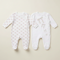 100% Organic Cotton Long Sleeve 2 Piece Grower/Romper Set - Pink & White