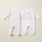 100% Organic Cotton Long Sleeve 2 Piece Grower/Romper Set - Pink & White