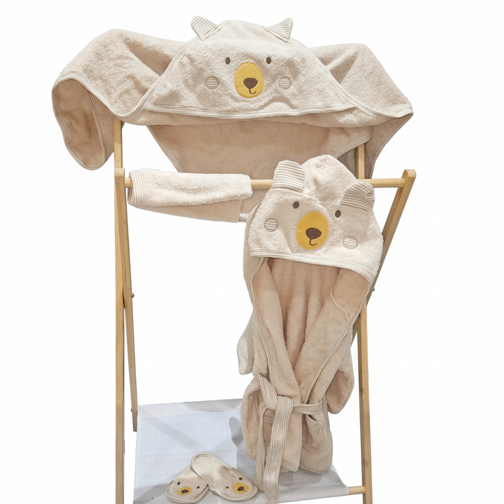 100% Cotton Baby Bathrobe Gift Set – Neutral Beige