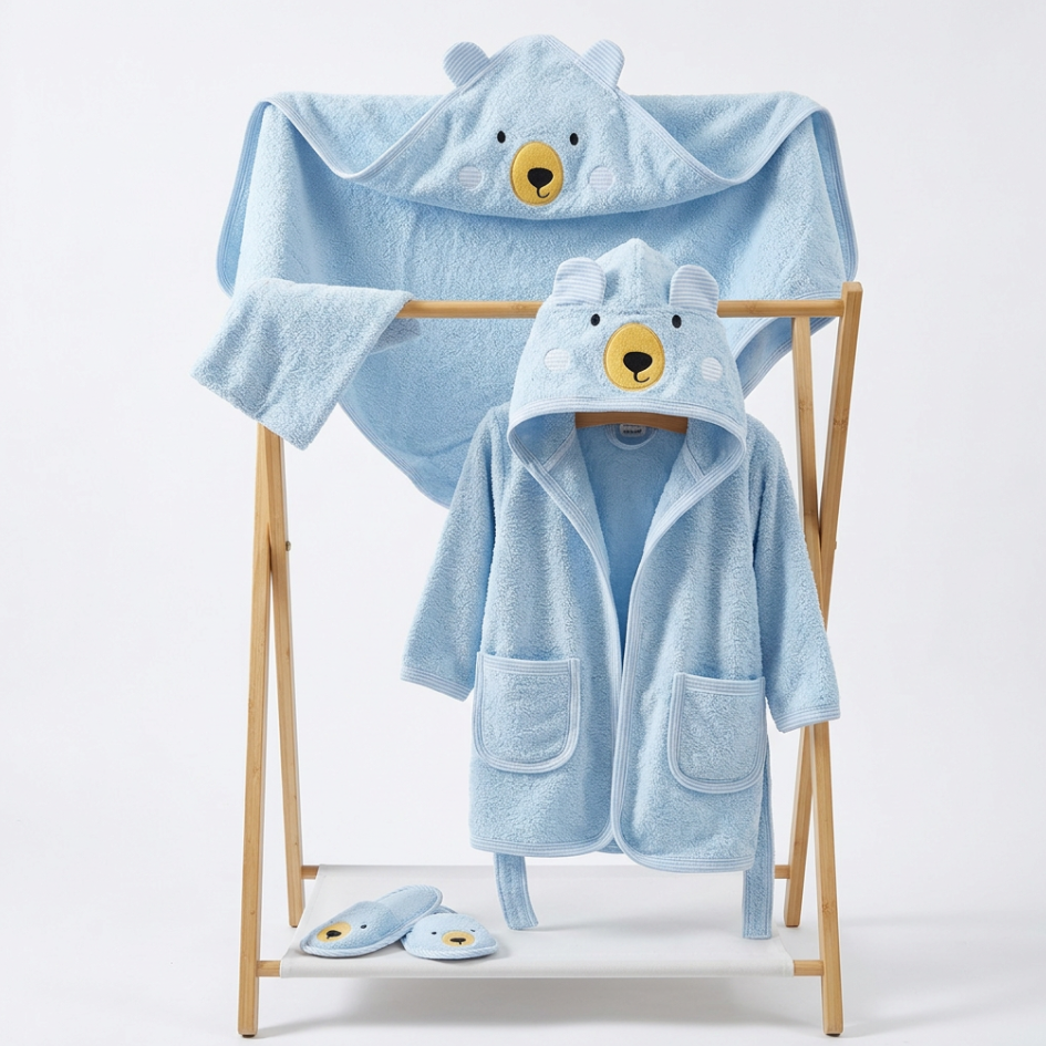 100% Cotton Baby Bathrobe Gift Set - Blue