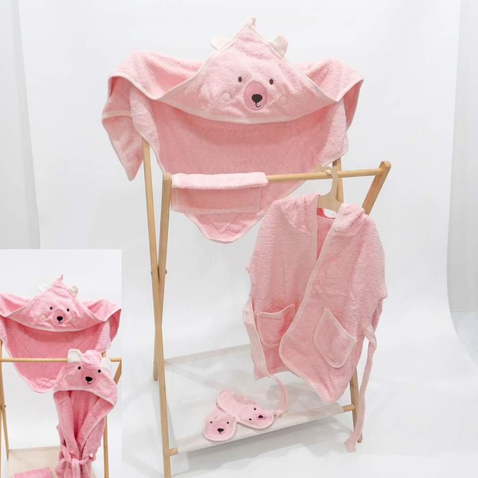 100% Cotton Baby Bathrobe Gift Set - Pink
