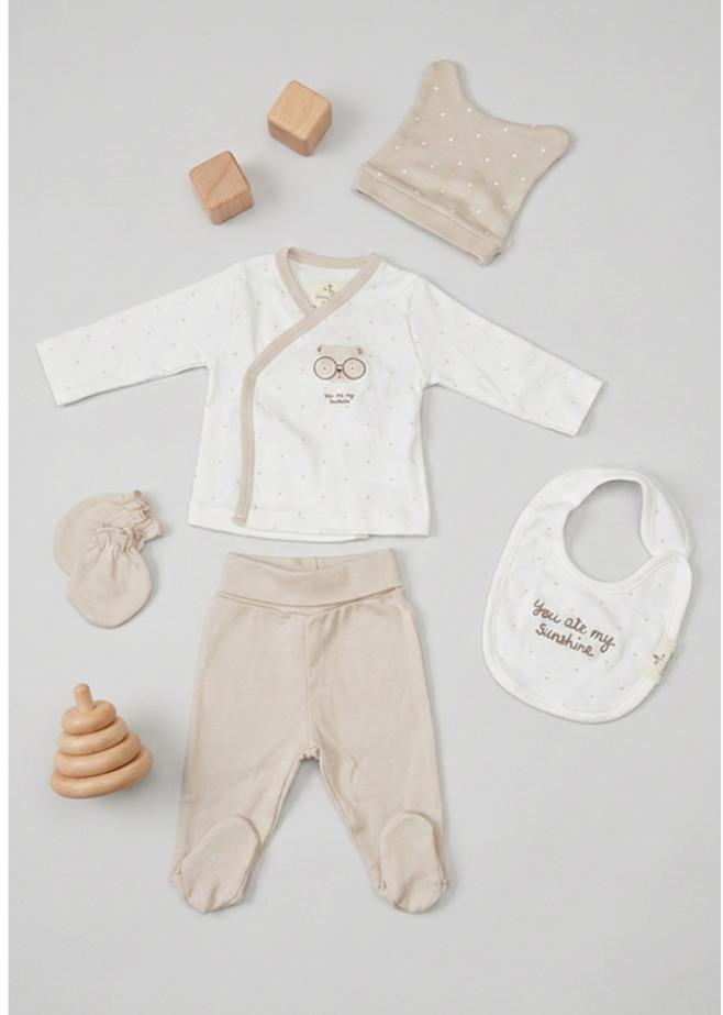 100% Organic Cotton Newborn Set - Beige & White