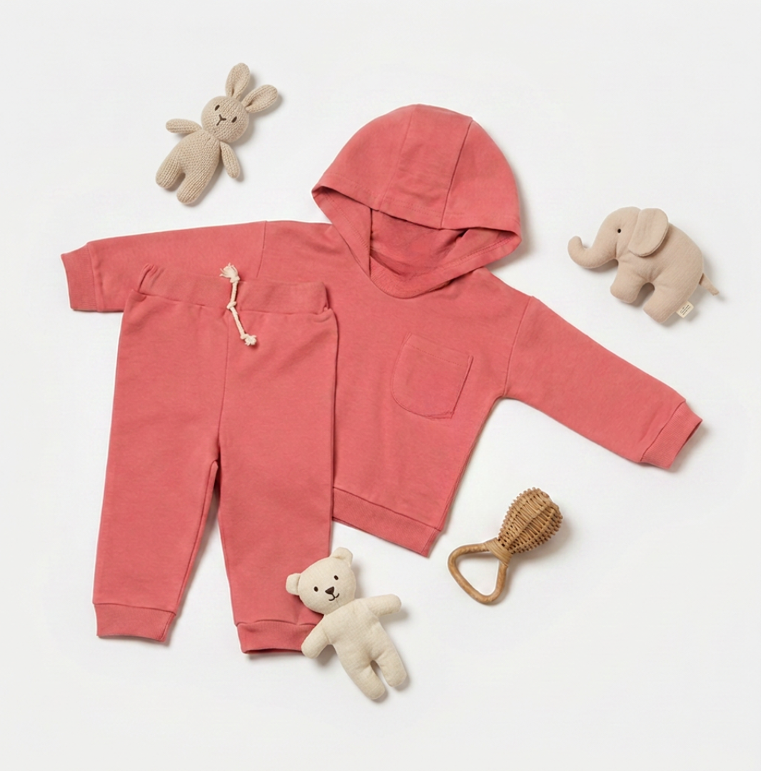 100% Organic Cotton Girls Hoodie and Pants - Rose Pink